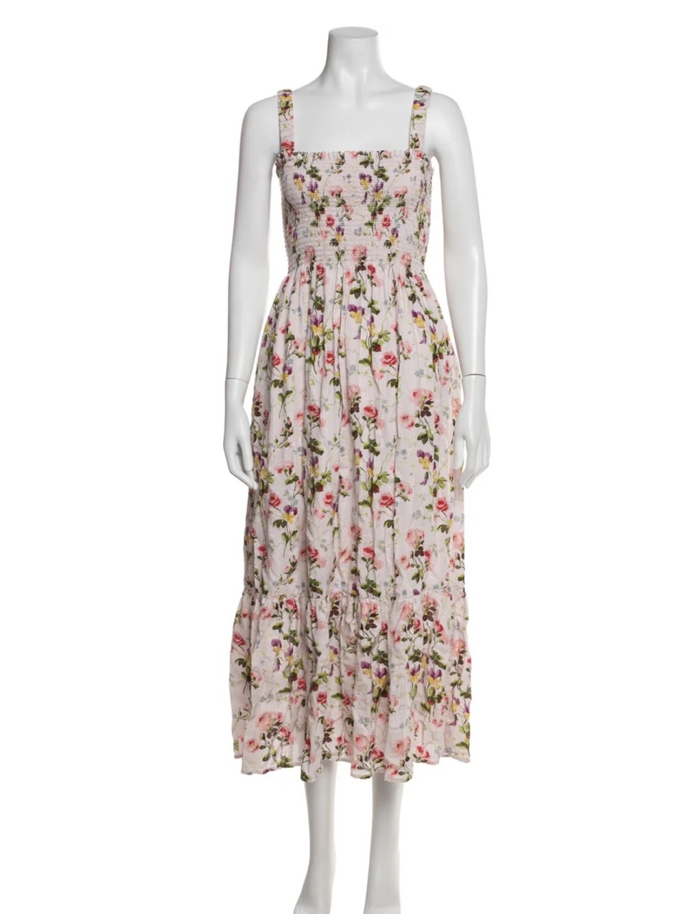Hill House Floral Smocked Maxi Dress - Pink and Green Bluebonnet Floral